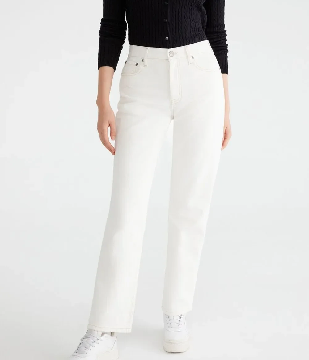 Aeropostale high rise baggy pants jeans coastal relaxed cream white 2 short